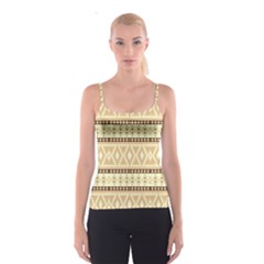 Fancy Tribal Border Pattern Beige Spaghetti Strap Tops