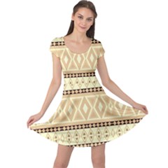 Fancy Tribal Border Pattern Beige Cap Sleeve Dresses