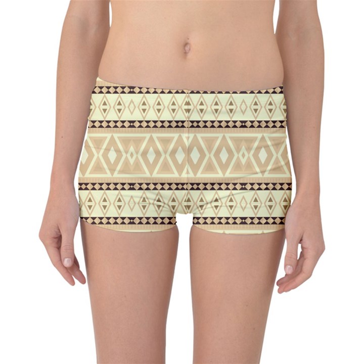 Fancy Tribal Border Pattern Beige Reversible Boyleg Bikini Bottoms