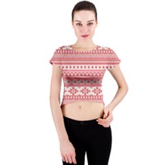 Fancy Tribal Borders Pink Crew Neck Crop Top