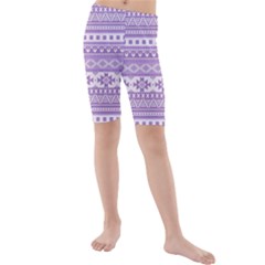 Fancy Tribal Borders Lilac Kid s Swimwear