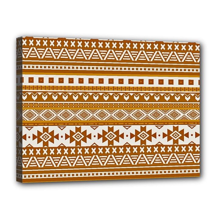 Fancy Tribal Borders Golden Canvas 16  x 12 