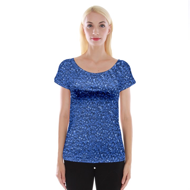 Sparkling Glitter Blue Women s Cap Sleeve Top