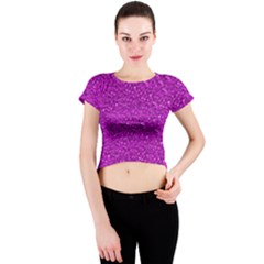 Sparkling Glitter Hot Pink Crew Neck Crop Top