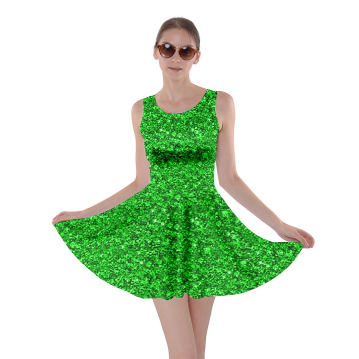 Sparkling Glitter Neon Green Skater Dresses