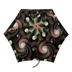 Peach Swirls On Black Mini Folding Umbrellas