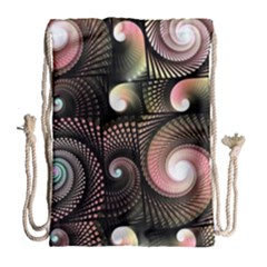 Peach Swirls On Black Drawstring Bag (large)