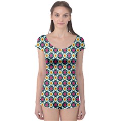 Cute Abstract Pattern Background Short Sleeve Leotard by GardenOfOphir