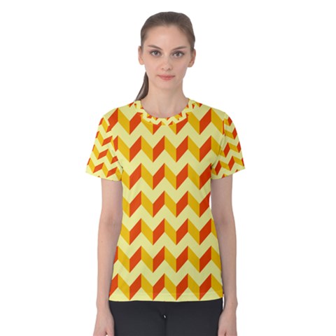 Modern Retro Chevron Patchwork Pattern  Women s Cotton Tees by GardenOfOphir