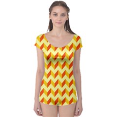 Modern Retro Chevron Patchwork Pattern  Short Sleeve Leotard