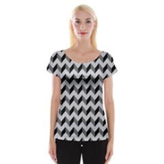 Modern Retro Chevron Patchwork Pattern  Women s Cap Sleeve Top by GardenOfOphir