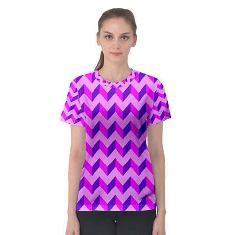 Modern Retro Chevron Patchwork Pattern Women s Sport Mesh Tees by GardenOfOphir