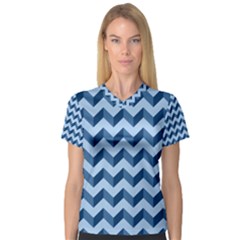 Modern Retro Chevron Patchwork Pattern Women s V-neck Sport Mesh Tee