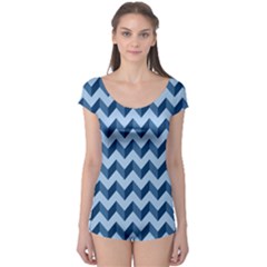 Modern Retro Chevron Patchwork Pattern Short Sleeve Leotard