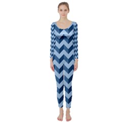 Modern Retro Chevron Patchwork Pattern Long Sleeve Catsuit