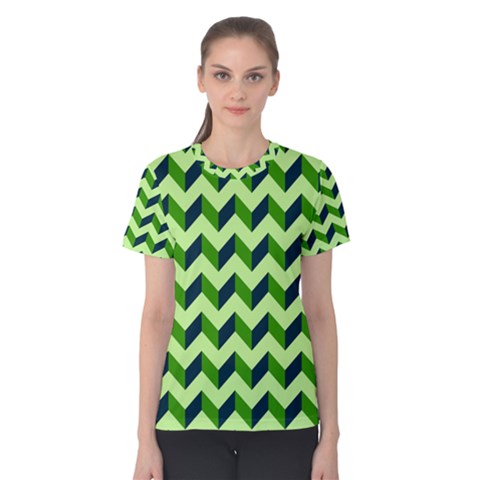 Modern Retro Chevron Patchwork Pattern Women s Cotton Tees by GardenOfOphir