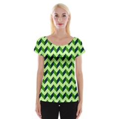 Modern Retro Chevron Patchwork Pattern Women s Cap Sleeve Top