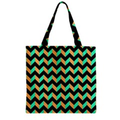 Modern Retro Chevron Patchwork Pattern Zipper Grocery Tote Bags by GardenOfOphir