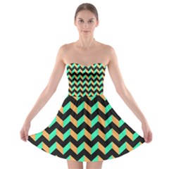 Modern Retro Chevron Patchwork Pattern Strapless Bra Top Dress