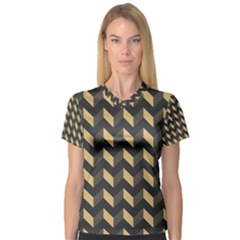 Modern Retro Chevron Patchwork Pattern Women s V-neck Sport Mesh Tee