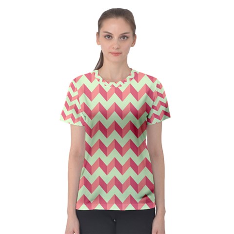 Modern Retro Chevron Patchwork Pattern Women s Sport Mesh Tees by GardenOfOphir