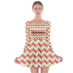 Modern Retro Chevron Patchwork Pattern Long Sleeve Skater Dress