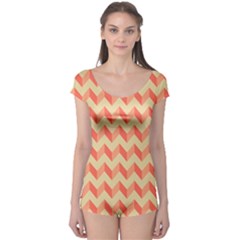 Modern Retro Chevron Patchwork Pattern Short Sleeve Leotard by GardenOfOphir