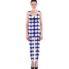 Blue And White Leaf Pattern Onepiece Catsuits by GardenOfOphir