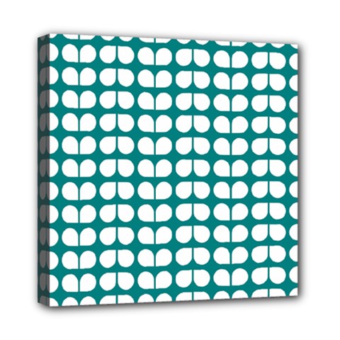 Teal And White Leaf Pattern Mini Canvas 8  X 8  by GardenOfOphir