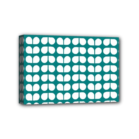 Teal And White Leaf Pattern Mini Canvas 6  X 4 