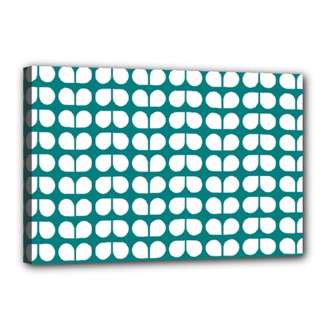 Teal And White Leaf Pattern Canvas 18  X 12 