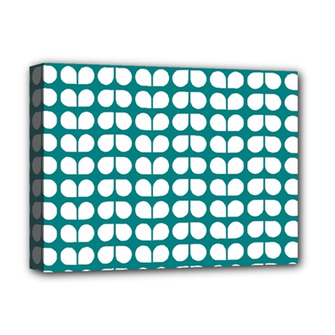 Teal And White Leaf Pattern Deluxe Canvas 16  X 12  