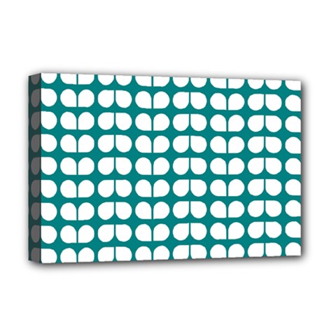 Teal And White Leaf Pattern Deluxe Canvas 18  X 12   by GardenOfOphir