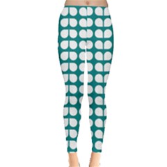 Teal And White Leaf Pattern Women s Leggings by GardenOfOphir