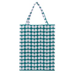 Teal And White Leaf Pattern Classic Tote Bags