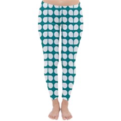 Teal And White Leaf Pattern Winter Leggings by GardenOfOphir