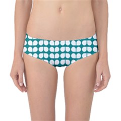 Teal And White Leaf Pattern Classic Bikini Bottoms by GardenOfOphir