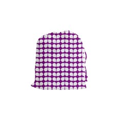 Purple And White Leaf Pattern Drawstring Pouches (small) 