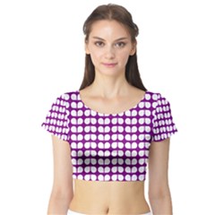 Purple And White Leaf Pattern Short Sleeve Crop Top by GardenOfOphir