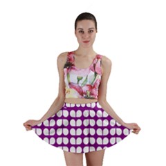 Purple And White Leaf Pattern Mini Skirts