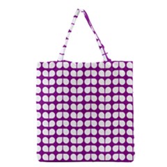 Purple And White Leaf Pattern Grocery Tote Bags