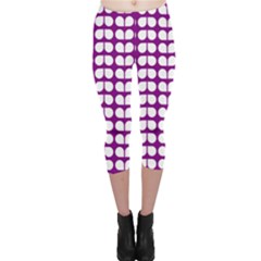 Purple And White Leaf Pattern Capri Leggings