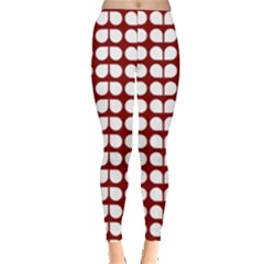 Red And White Leaf Pattern Women s Leggings by GardenOfOphir