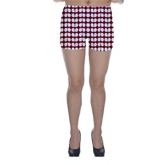 Red And White Leaf Pattern Skinny Shorts