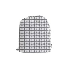 Gray And White Leaf Pattern Drawstring Pouches (medium)  by GardenOfOphir