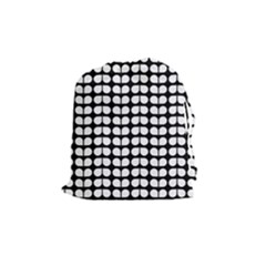 Black And White Leaf Pattern Drawstring Pouches (medium)  by GardenOfOphir