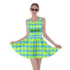 Blue Lime Leaf Pattern Skater Dresses by GardenOfOphir