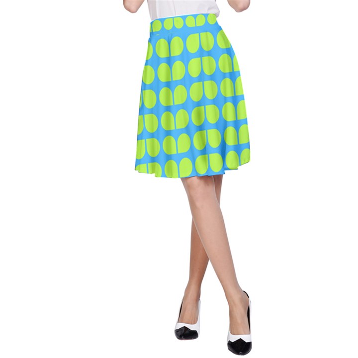 Blue Lime Leaf Pattern A-Line Skirts