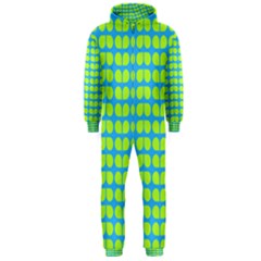 Blue Lime Leaf Pattern Hooded Jumpsuit (men)  by GardenOfOphir