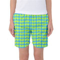 Blue Lime Leaf Pattern Women s Basketball Shorts by GardenOfOphir